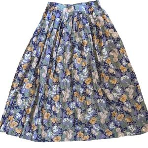 Vintage 80s Floral Maxi Skirt Blue Green Yellow Cottagecore Boho Prairie Vibe